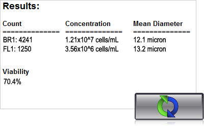 cell count, concentration, diameter, and percent viability